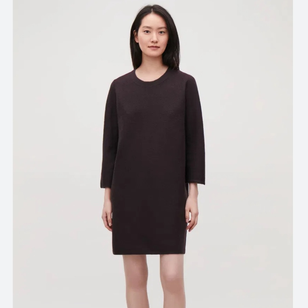 COS Jumper dress 100% Boiled wool Minimalist Italian Plum Burgundy XS Oversized
